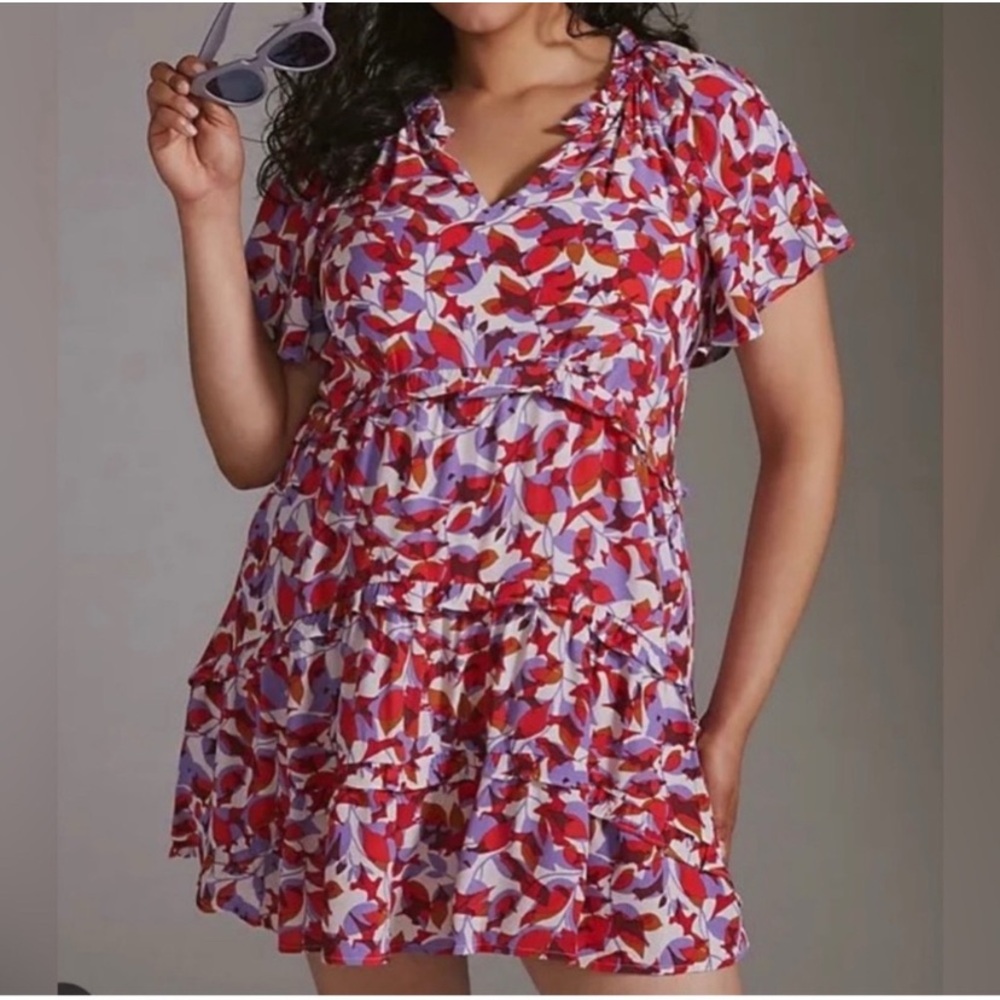 Anthropologie Robin Tiered Purple and Red Mini Dress NWT